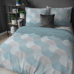 Pościel flanelowa 220x200 turkusowa szara geometryczne fale