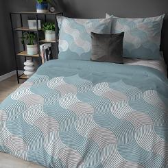 Pościel flanelowa 220x200 turkusowa szara geometryczne fale