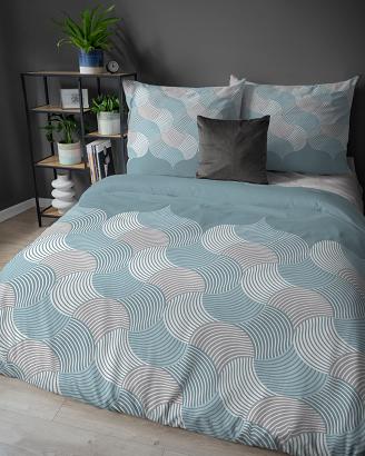 Pościel flanelowa 220x200 turkusowa szara geometryczne fale