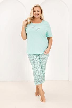 Piżama damska REGINA kod 736 zielona spodnie w kwiatuszki