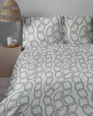 Pościel satynowa Home Satin 160x200 kremowa w beżowe miętowe łańcuchy