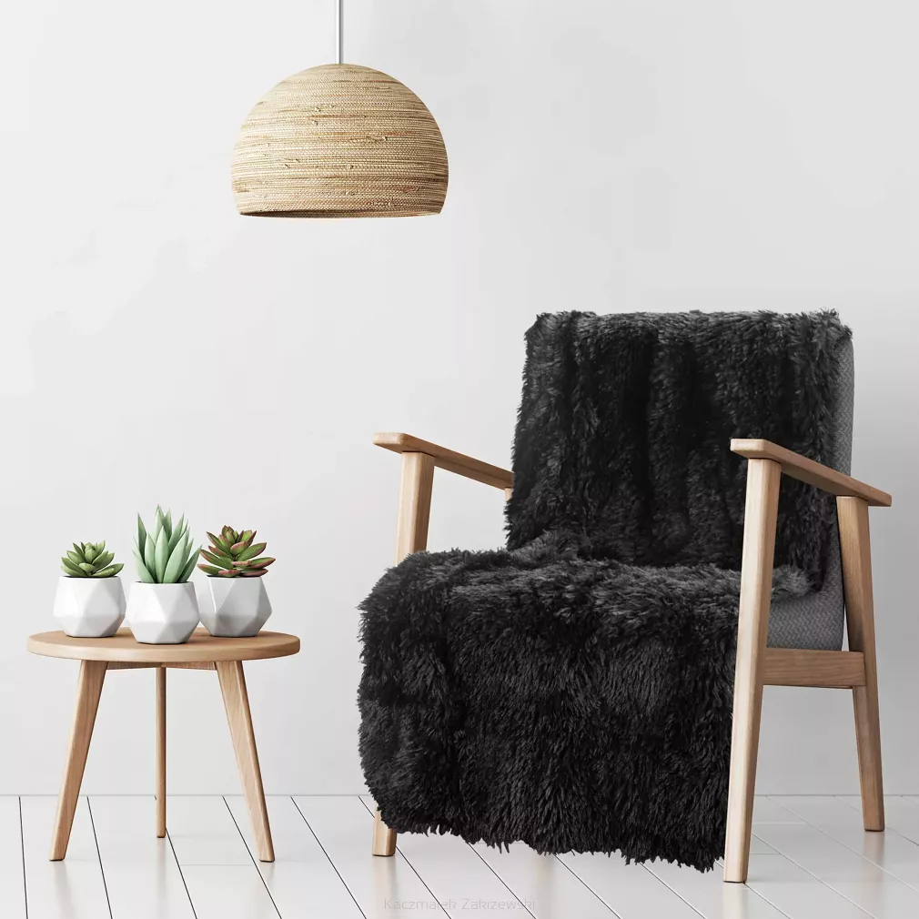 Koc narzuta TIFANY 70x160 Design91 czarny o strukturze futra