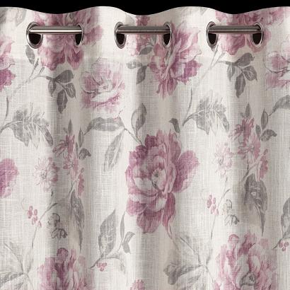 Zasłona gotowa na przelotkach DAVENA 140x250 Eurofirany naturalna różowa z dodatkiem lnu w piwonie