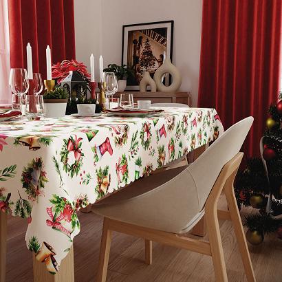Obrus wodoodporny NINA 140x220 biały kolorowy świąteczny miks