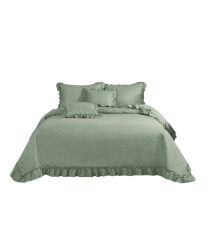 Narzuta dekoracyjna RUFFY 240x220 pikowana z falbanką szałwiowa