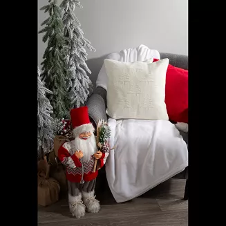 Poszewka dekoracyjna świąteczna 86A 45x45 Eurofirany biała sweterkowa w choinki