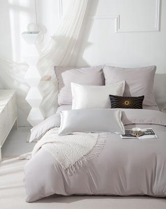 Pościel Queen 160x200 szara z białą lamówką bizą