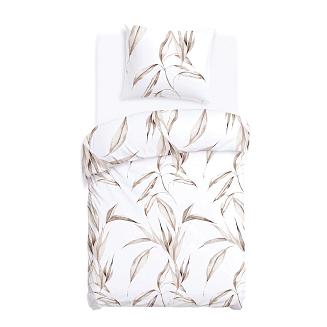 Pościel bawełniana COTTONLOVE 140x200 biała w beżowe liście