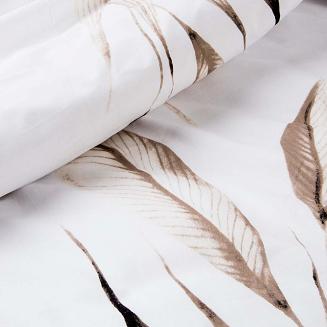 Pościel bawełniana COTTONLOVE 140x200 biała w beżowe liście