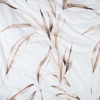 Pościel bawełniana COTTONLOVE 140x200 biała w beżowe liście