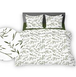 Pościel z kory 220x200 biała zielona herbaciane listki
