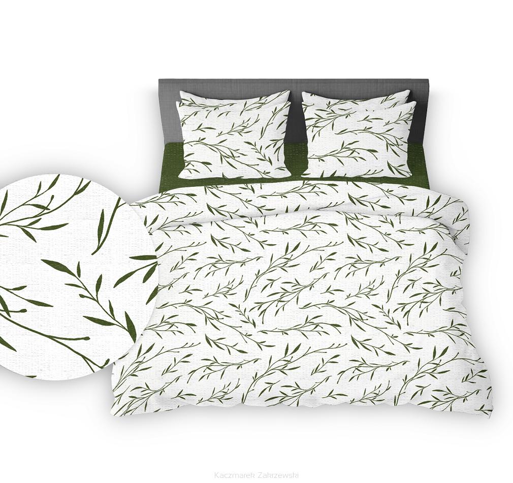 Pościel z kory 220x200 biała zielona herbaciane listki