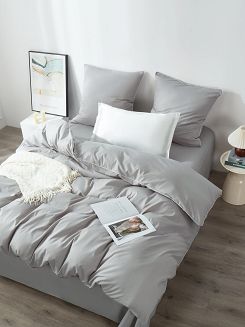 Pościel satyna bawełniana Queen Premium 220x200 szara ze złotą lamówką