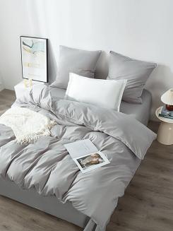 Pościel satyna bawełniana Queen Premium 220x200 szara ze złotą lamówką