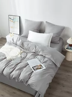 Pościel satyna bawełniana Queen Premium 220x200 szara ze złotą lamówką