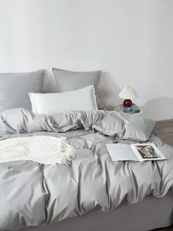 Pościel satyna bawełniana Queen Premium 220x200 szara ze złotą lamówką