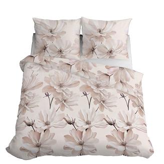 Pościel satynowa 160x200 Detexpol beżowa kremowa kwiaty magnolii