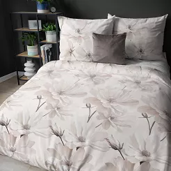 Pościel satynowa 160x200 Detexpol beżowa kremowa kwiaty magnolii