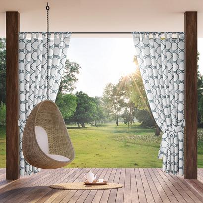 Zasłona gotowa na szelkach wodoodporna GARDEN 155x200 Eurofirany biała wzór marynistyczny