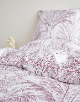 Biała Pościel Vintage z Nadrukiem Satyna Bawełniana 140x200 z Pudrową Lamówką Biza