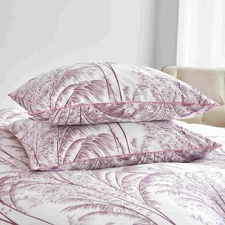 Biała Pościel Vintage z Nadrukiem Satyna Bawełniana 140x200 z Pudrową Lamówką Biza