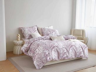 Biała Pościel Vintage z Nadrukiem Satyna Bawełniana 140x200 z Pudrową Lamówką Biza