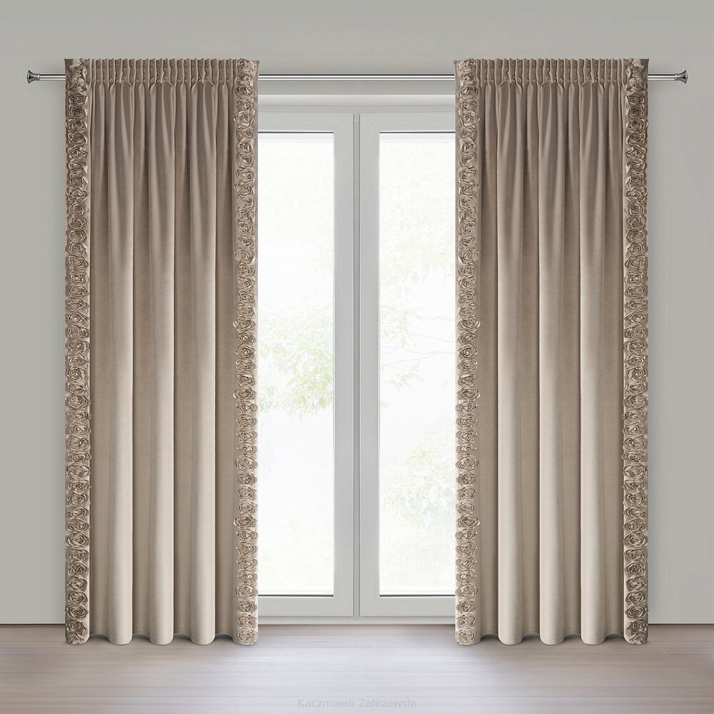 Zasłona gotowa na taśmie ROSES 140x270 Eva Minge Eurofirany ciemnobeżowy