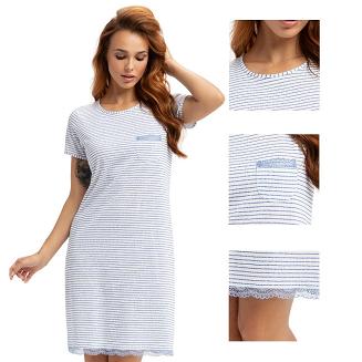 Koszula damska LUNA kod 177 biała niebieska paski serduszka z koronką