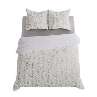 Komplet pościeli RIMA z bawełny satynowej 220x200 biała zielona w kwitnące gałązki