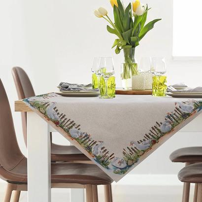 Obrus dekoracyjny gobelin 100x100 Eurofirany naturalny wielokolorowy wiejski krajobraz gęsi