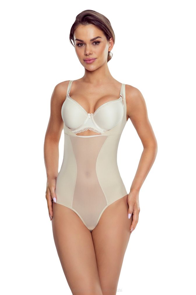 Modelujące body bezszwowe z siateczką i wycięciem pod biust Viliama beżowe