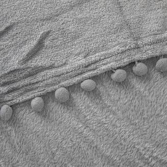 Koc narzuta Pompie 150x200 szary z pomponami