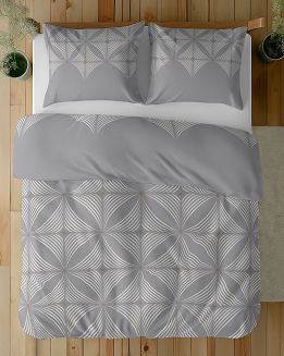 Pościel satynowa 220x200 Detexpol szara biała geometryczny wzór a'la kwiaty