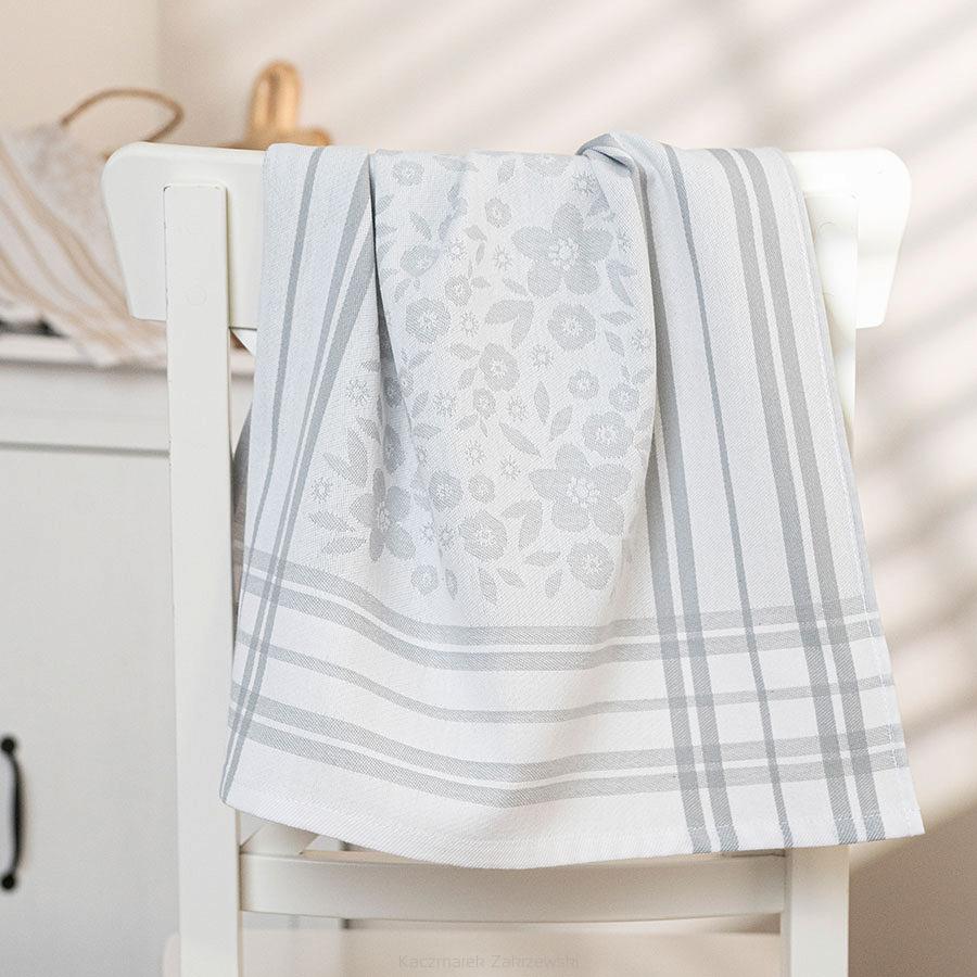 Ścierka kuchenna bawełna egipska FIOŁKA 50x70 kwiaty kratka szara