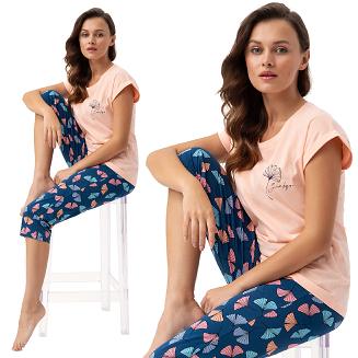 Piżama damska LUNA kod 687 łososiowa liście miłorzębu