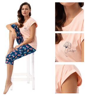 Piżama damska LUNA kod 687 łososiowa liście miłorzębu