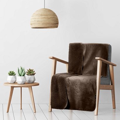 Koc narzuta TEDY 70x160 Eurofirany ciemnobrązowy miękka bukla + ciepły polar