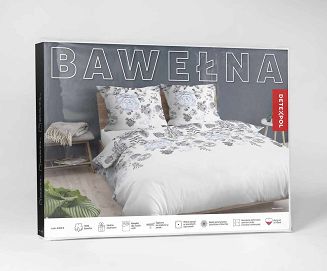 Pościel bawełniana 200x220 Detexpol biała w liście i niebieskie kwiaty