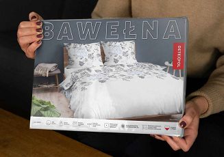 Pościel bawełniana 200x220 Detexpol biała w liście i niebieskie kwiaty