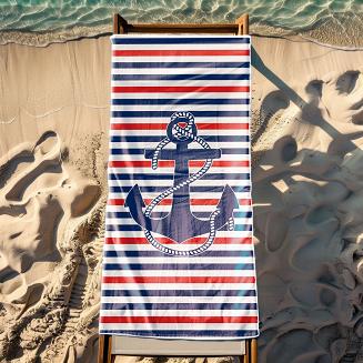 Ręcznik plażowy 100x180 biały granatowy czerwony kotwica