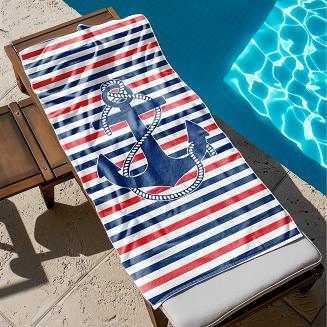 Ręcznik plażowy 100x180 biały granatowy czerwony kotwica