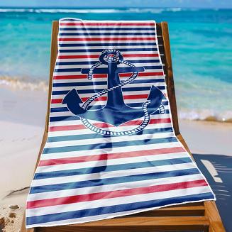 Ręcznik plażowy 100x180 biały granatowy czerwony kotwica