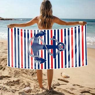 Ręcznik plażowy 100x180 biały granatowy czerwony kotwica