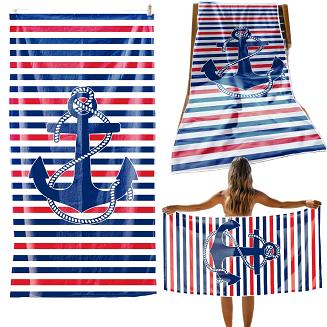 Ręcznik plażowy 100x180 biały granatowy czerwony kotwica