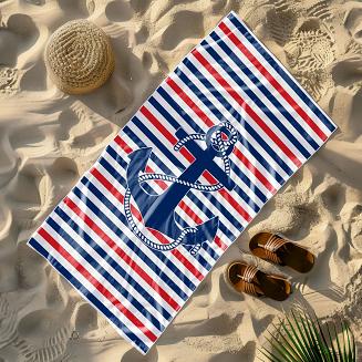 Ręcznik plażowy 100x180 biały granatowy czerwony kotwica