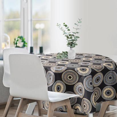 Obrus dekoracyjny wodoodporny okrągły GARDEN 150 Eurofirany czarny w mandale
