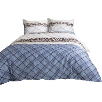 Pościel satyna bawełniana SATYNLOVE 220x200 biała niebieska brązowa klasyczna krata