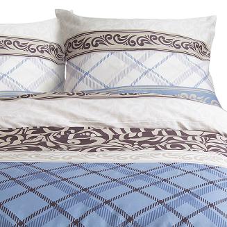 Pościel satyna bawełniana SATYNLOVE 220x200 biała niebieska brązowa klasyczna krata