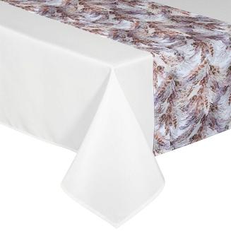 Obrus dekoracyjny z bieżnikiem ANITA4 140x300+33x300 Eurofirany biały brązowy różowy jesienne piórka