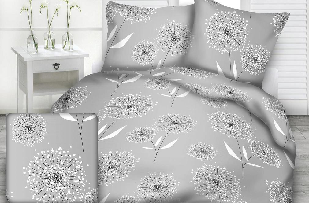 Pościel z kory 200x220 wzór dmuchawce na szarości